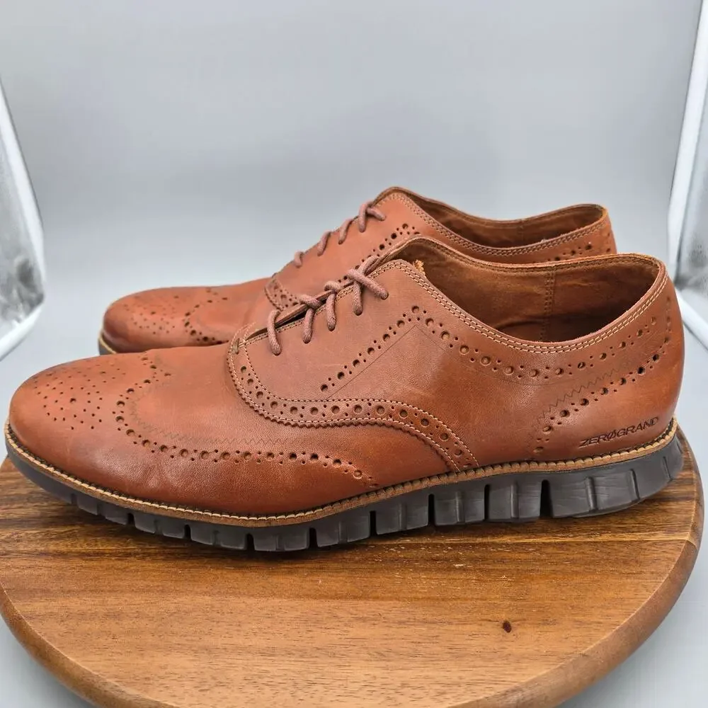 Cole Haan Zerogrand Oxfords Mens 15 Wide Brown Leather Wingtip Brogue Shoes